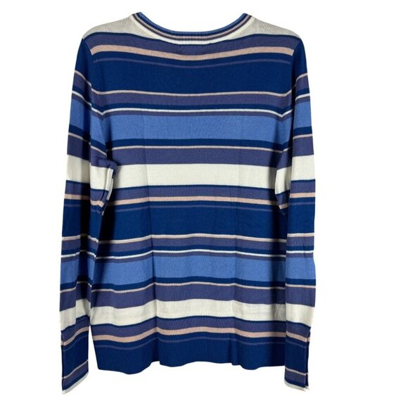 Halogen Womens Blue Striped Long Sleeve Sweater X1 Cotton/Viscose Blend - Picture 2 of 7